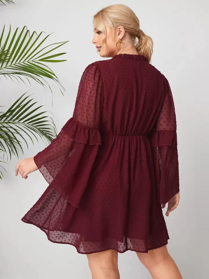 Our Plus Swiss Dot Tie Neck Chiffon Dress is such a vibe - ROMWE