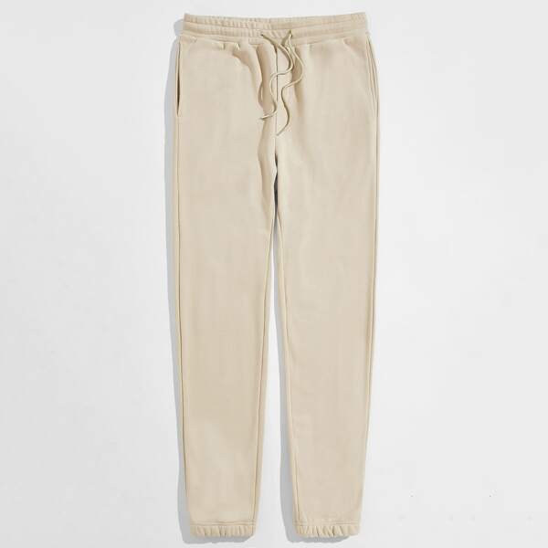 

Men Drawstring Waist Sweatpants, Khaki