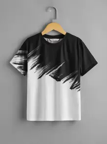 SHEIN Camiseta de cuello redondo de color combinado - Blanco y Negro - Ver 1