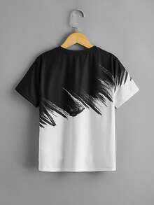 SHEIN Camiseta de cuello redondo de color combinado - Blanco y Negro - Ver 2