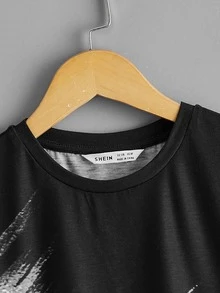 SHEIN Camiseta de cuello redondo de color combinado - Blanco y Negro - Ver 3