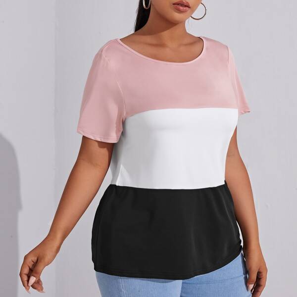 

Plus Cut And Sew Panel Tee, Multicolor