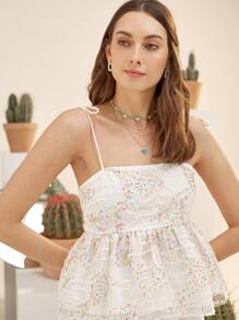 SHEIN Top de tirantes bajo con volante - Blanco - Ver 2