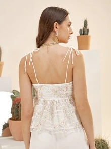 SHEIN Top de tirantes bajo con volante - Blanco - Ver 6