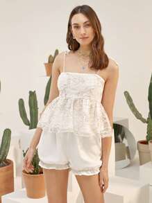SHEIN Top de tirantes bajo con volante - Blanco - Ver 8