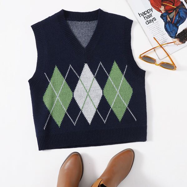 

Argyle Pattern Sweater Vest, Multicolor