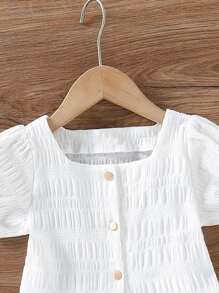 SHEIN Toddler Girls Button Front Ruffle Hem Blouse