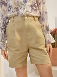 SHEIN High Waist Wide Leg Shorts - Khaki - View 2