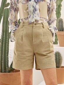 SHEIN High Waist Wide Leg Shorts - Khaki - View 6