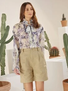 SHEIN High Waist Wide Leg Shorts - Khaki - View 7