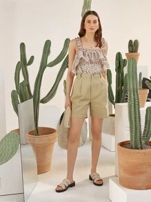 SHEIN High Waist Wide Leg Shorts - Khaki - View 9