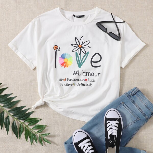 

Slogan & Cartoon Graphic Tee, White