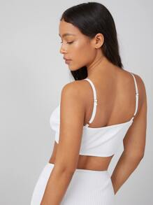 SHEIN Unity Top con cremallera de canalé de spandex - Blanco - Ver 2