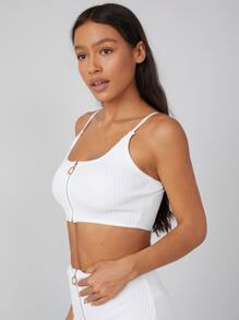 SHEIN Unity Top con cremallera de canalé de spandex - Blanco - Ver 9
