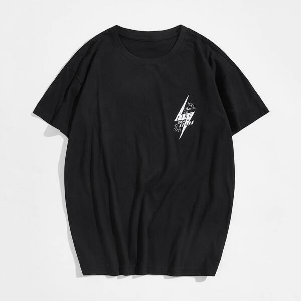 

Men Lightning Symbol And Slogan Graphic Tee, Black