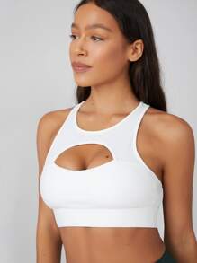 SHEIN 高強度支撐鏤空運動胸罩 - 白色 - 查看 4