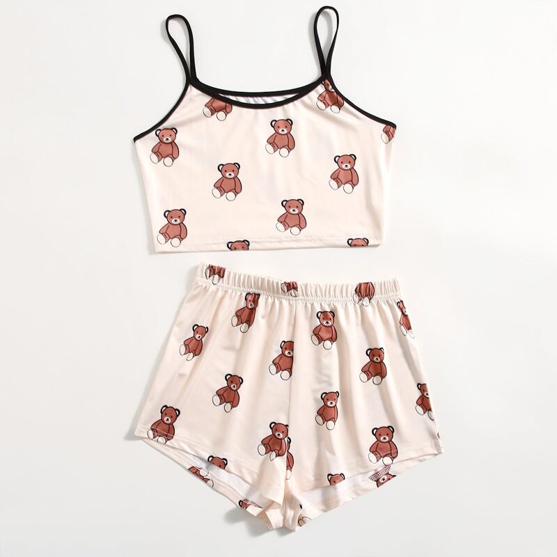 

Cartoon Bear Pattern PJ Set, Multicolor