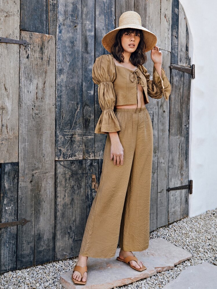 SHEIN Tubo Simples Boho Roupa de 2pçs - Caqui - Ver 3