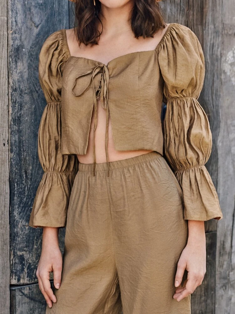 SHEIN Tubo Simples Boho Roupa de 2pçs - Caqui - Ver 4