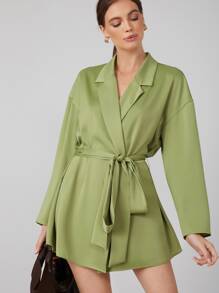 MOTF PREMIUM BELTED BLAZER DRESS - Lime Green - View 4