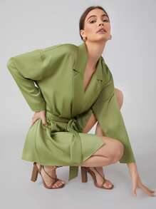 MOTF PREMIUM BELTED BLAZER DRESS - Lime Green - View 6