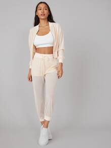 SHEIN Joggers deportivos con malla - Beis - Ver 3