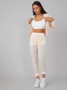 SHEIN Joggers deportivos con malla - Beis - Ver 7