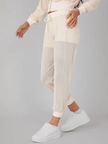 SHEIN Joggers deportivos con malla - Beis - Ver 9