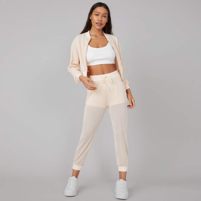 

MESH OVERLAY SPORTS JOGGERS, Beige