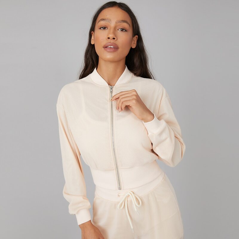 

CROP SPORTS BOMBER JACKET, Beige
