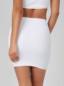 SHEIN Falda ajustada tejida de canalé de spandex - Blanco - Ver 2