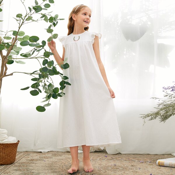 

Ночная рубашка с вышивкой для девочек, Белый
