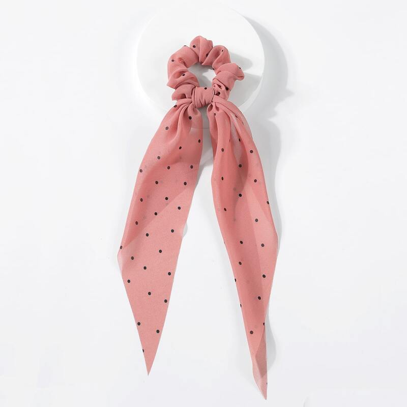 

Polka Dot Print Hair Tie, Coral pink