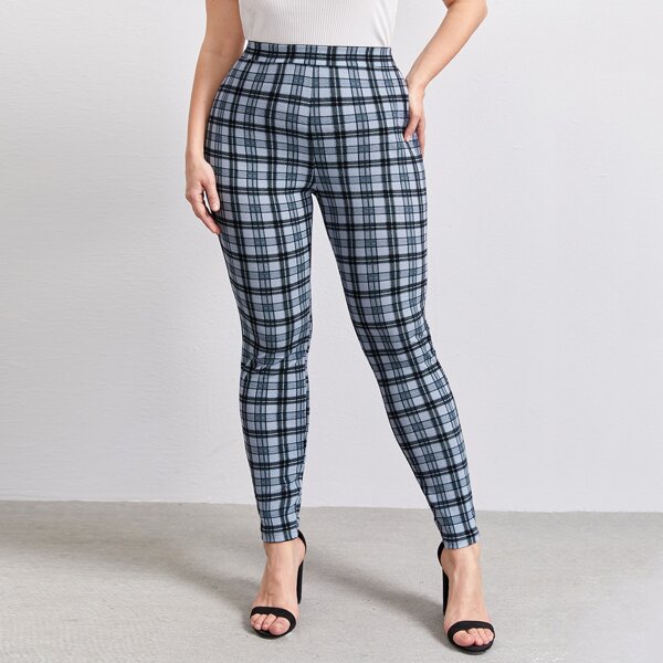 

Plus High Waist Tartan Pants, Dusty blue