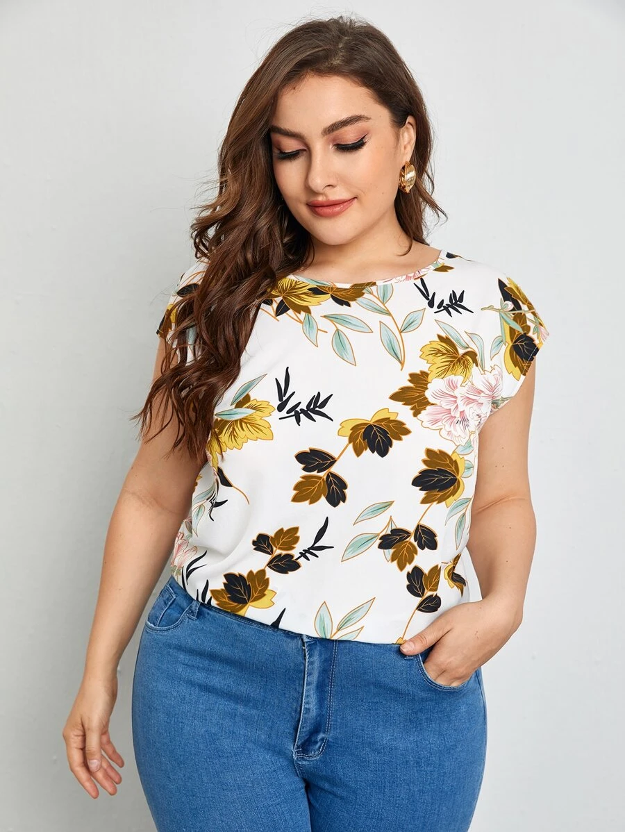 SHEIN LUNE Áo sơ mi Plus Size Hoa Giải trí - Nhiều màu - Xem 1