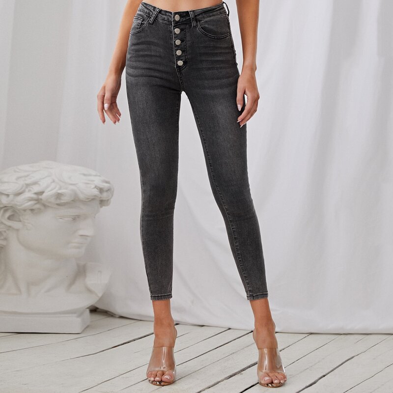

High Waist Skinny Jeans, Dark grey