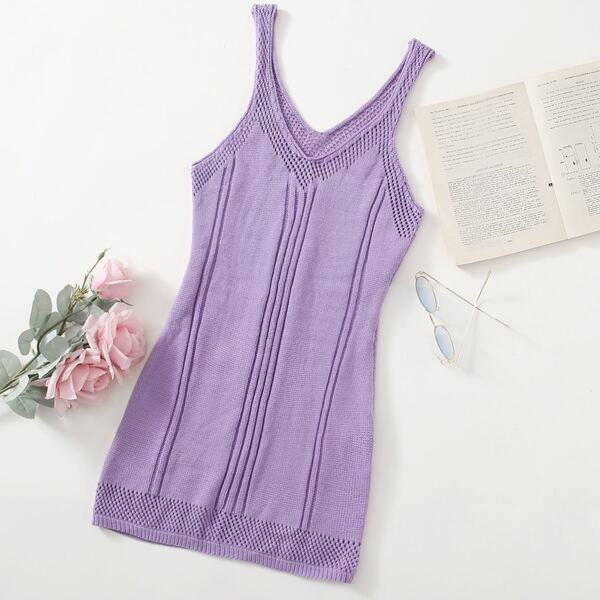 

Double V-neck Ribbed Knit Sweater Dress, Pastel lilac purple