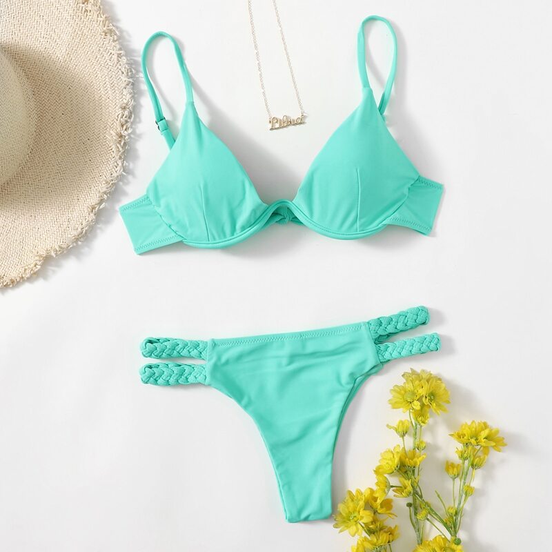 

Braided Tape Underwire Bikini Swimsuit, Mint green