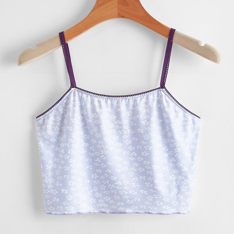 

All Over Print Contrast Binding Cami, Lilac purple