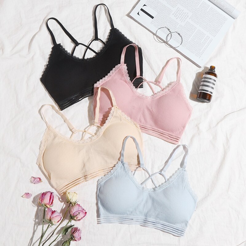 

4pack Criss Cross Ribbed Bralette, Multicolor