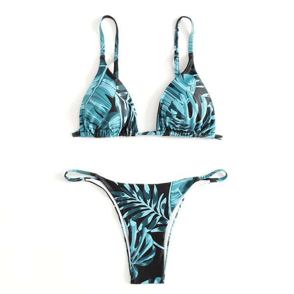 

Tropical Triangle Thong Bikini Swimsuit, Green
