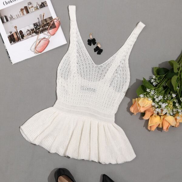 

Ruffle Hem Knit Cami Top, White