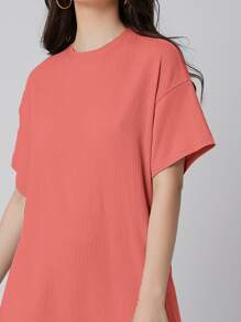 Mulvari Drop Shoulder Solid Dress - Coral Pink - View 4