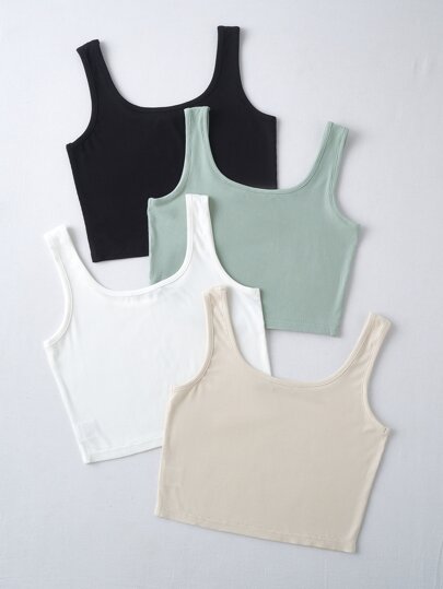 Gowayae Gowayae 4pack Solid Crop Tank Top