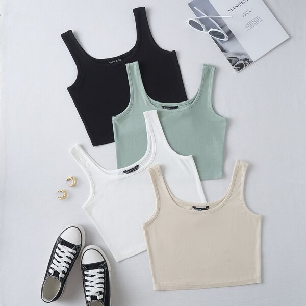 

4pack Solid Crop Tank Top, Multicolor