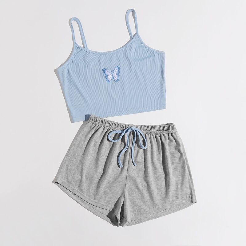 

Butterfly Embroidery Cami PJ Set, Multicolor