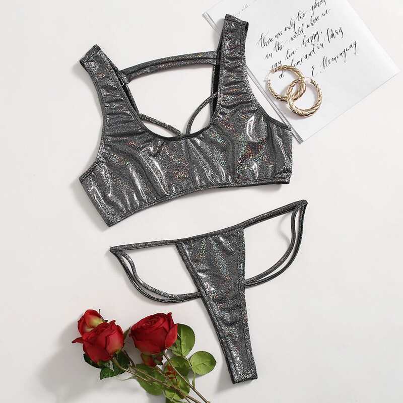 

Glitter Harness Lingerie Set, Black