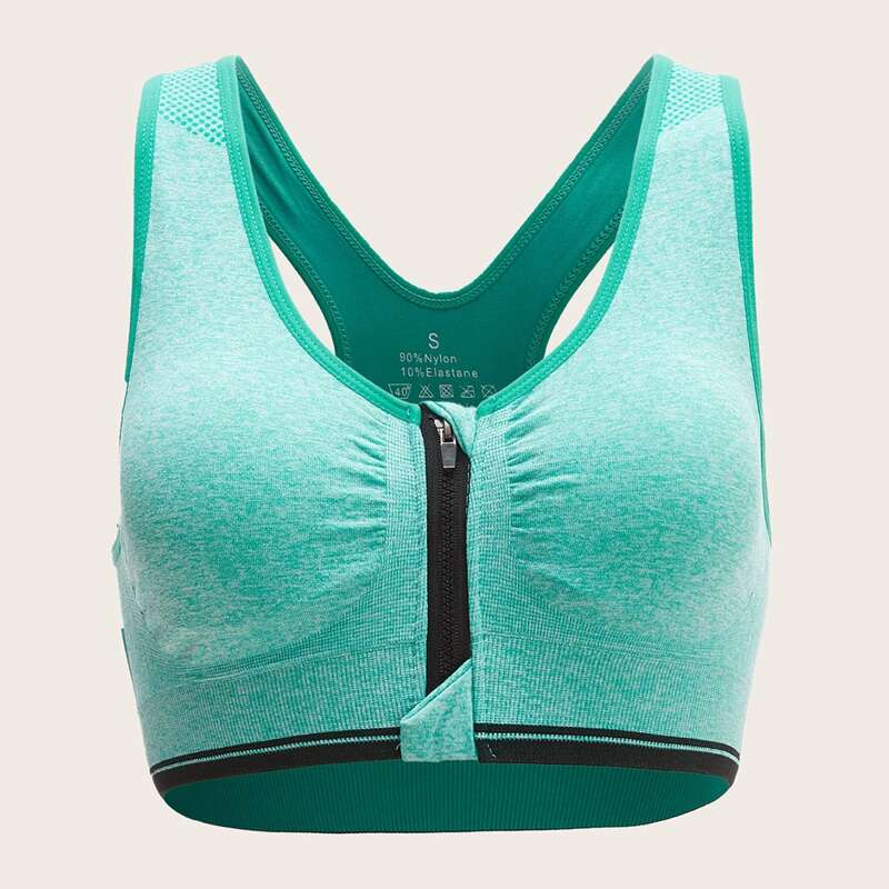 

High Support Zip Front Ruched Detail Sports Bra, Mint green