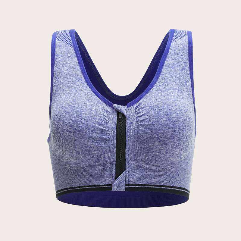 

High Support Zip Front Ruched Detail Sports Bra, Blue