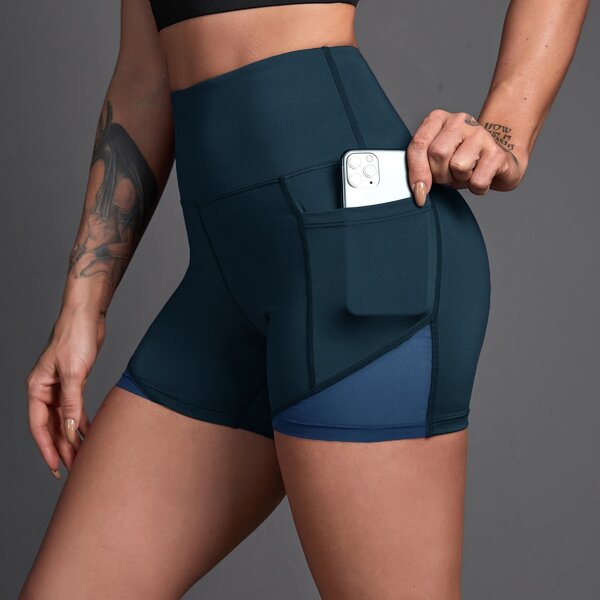 

Contrast Panel Sports Shorts With Phone Pocket, Dark green